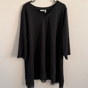 LOGO Lounge By Lori Goldstein Black Tunic Top  Pockets Lagenlook Asymmetrical
